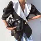 Elbow-sleeve Double-breasted Blouse