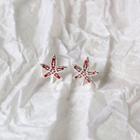 925 Sterling Silver Glaze Leaf Earring 1 Pair - Stud Earring - Maple Leaf - Red & Silver - One Size