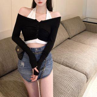 Off-shoulder Crop Knit Top / Halter Neck Tank Top