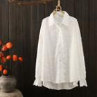 Long Sleeve Floral Embroidered Oversized Shirt White - One Size