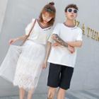 Couple Matching Short-sleeve T-shirt / Shorts / Midi Lace Skirt