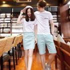 Couple Matching Set: Print T-shirt + Polka Dot Skirt / Plain Shorts