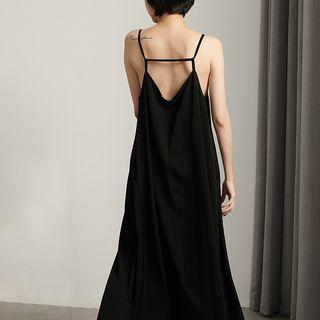 Open Back Spaghetti Strap Midi Shift Dress Black - One Size