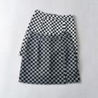 High Waist Checkerboard Slit Mini Pencil Skirt