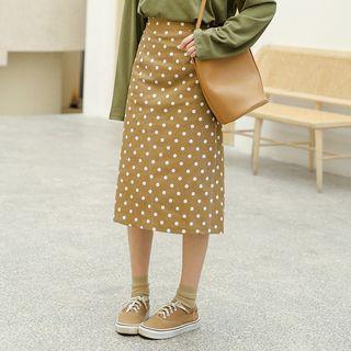 Polka Dot Midi A-line Denim Skirt
