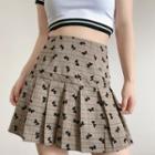 High-waist Plaid Bow Print Mini Pleated Skirt