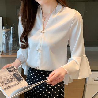 Flare-sleeve V-neck Blouse