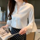Flare-sleeve V-neck Blouse