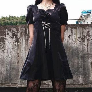 Short-sleeve Chain Lace-up Mini A-line Dress
