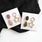 Non-matching Rhinestone Star Irregular Glaze Dangle Earring