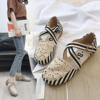 Lace Panel Cross Strap Dorsay Flats