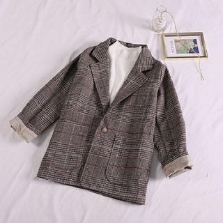 Plaid Long-sleeve Blazer Brown - Plaid - One Size