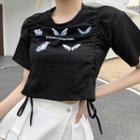 Short-sleeve Butterfly Drawstring T-shirt