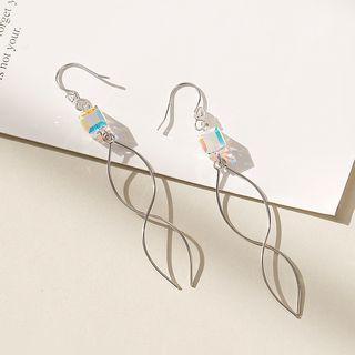 925 Sterling Silver Cubic Rhinestone Swirl Fringed Earring Earring - Cube - Multicolor - One Size