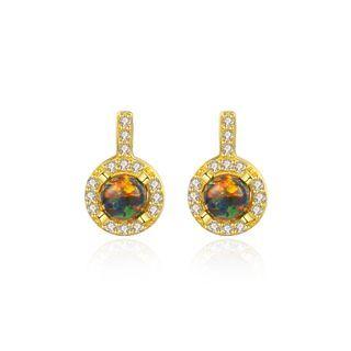 Sterling Silver Plated Gold Fashion Simple Geometric Round Color Imitation Opal Earrings With Cubic Zirconia Golden - One Size