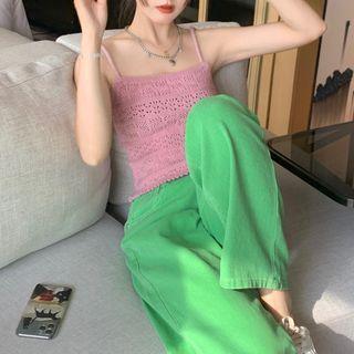 Pointelle Knit Camisole Top / High-waist Straight Leg Jeans
