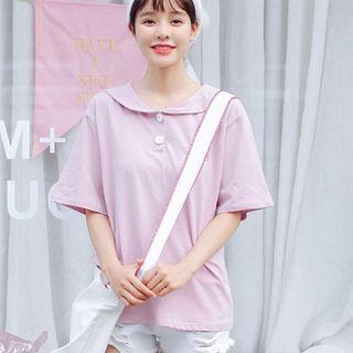 Plain Short-sleeve Polo Shirt Pink - One Size