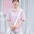 Plain Short-sleeve Polo Shirt Pink - One Size