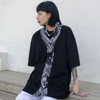 Short-sleeve Paisley Print Panel Jacket