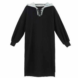 Long-sleeve Lace-up Midi Hoodie Dress