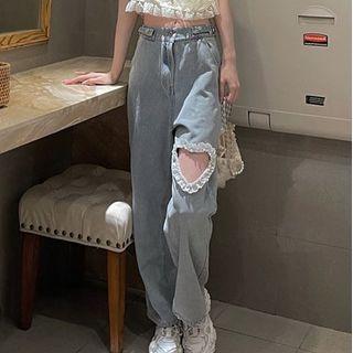 High-waist Heart Cutout Wide-leg Jeans