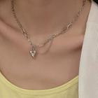 Heart Pendant Alloy Necklace 4009 - Silver - One Size