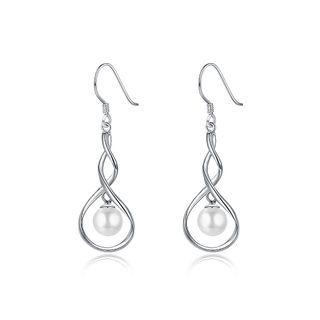 Simple 925 Sterling Silver 8 Word Pearl Earrings Silver - One Size