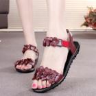 Genuine Leather Flower Wedge Sandals