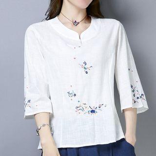 Cotton Linen Embroidered Shirt