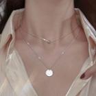 925 Sterling Silver Disc Pendant Layered Choker Necklace As Shown In Figure - One Size