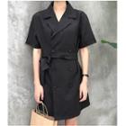 Short-sleeve Double Breasted A-line Dress