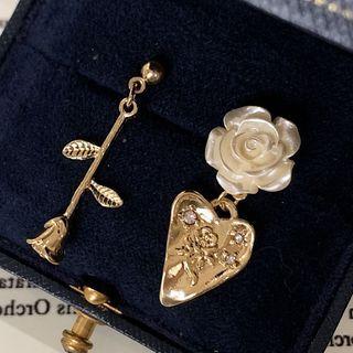 Rose Heart Asymmetrical Alloy Dangle Earring