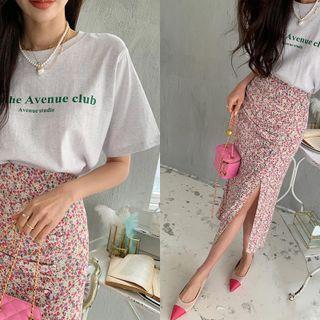 Short-sleeve Letter T-shirt Melange White - One Size