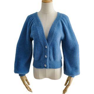 Puff-sleeve Fluffy Cropped Cardigan