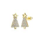 Delicate Christmas Tree Stud Earrings With Austrian Element Crystal Golden - One Size