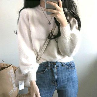 Stand Collar Plain Knit Top