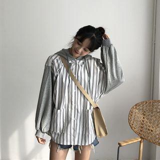 Striped Panel Buttoned Hoodie