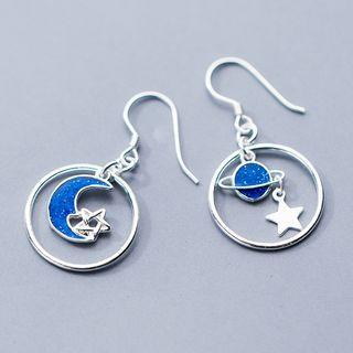 925 Sterling Silver Non-matching Star Drop Earring As Shown In Figure - One Size