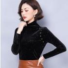 Glitter Studded Long-sleeve Corduroy Top