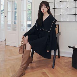 Color Block Trim Navy Collar Dress