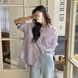 Pocket-front Stripe Oversize Shirt