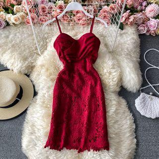 Crinkled Lace Panel Bandeau Dress