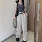 Letter Embroidered Tank Top / Cargo Wide Leg Pants