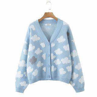 Cloud Print Cardigan White Clouds - Blue - One Size