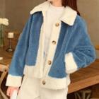 Faux Shearling Contrast-color Buttoned Jacket