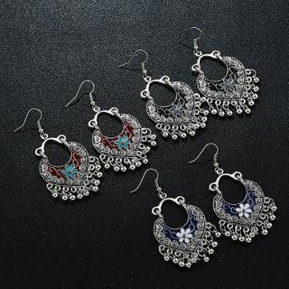 Retro Glaze Bead Alloy Dangle Earring 1 Pair - Dark Blue & Silver - One Size