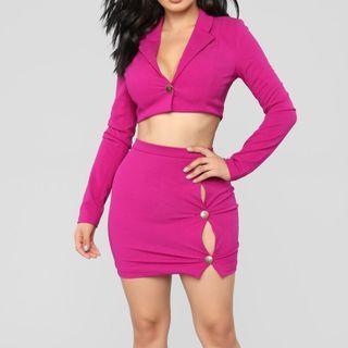 Set: Crop Shirt + Button-up Mini Pencil Skirt