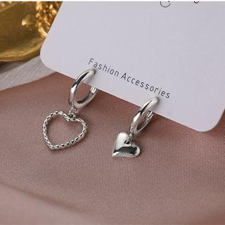 Asymmetrical Heart Hoop Earring 1 Pair - Asymmetric - Silver - One Size