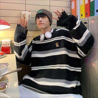 Striped Bear Embroidered Sweater