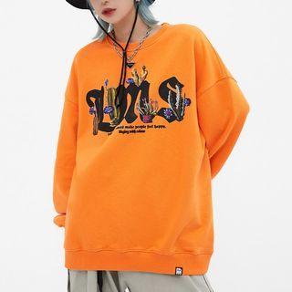 Lettering Cactus Print Sweatshirt